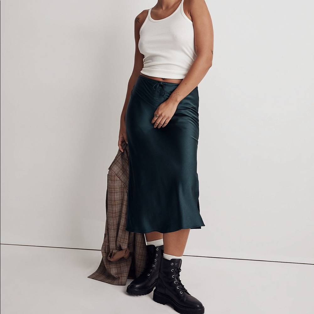 Madewell Drawstring Midi Slip Skirt - Smoky Spruce